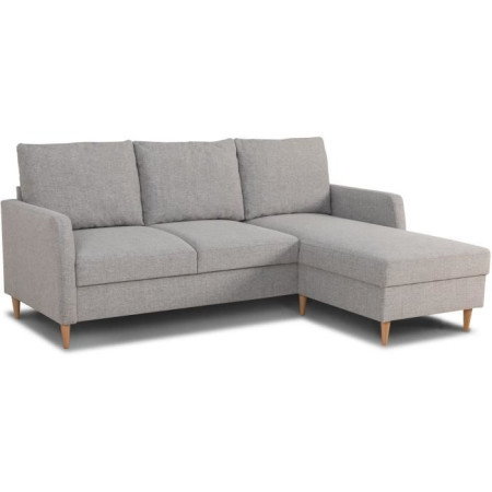 Canapé d'angle fixe 3 places CHIPY - Tissu gris souris - Réversible - L 192 x P 137 x