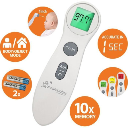Thermometre frontal numérique - DREAMBABY - Infrarouge sans contact - Mesure de la te