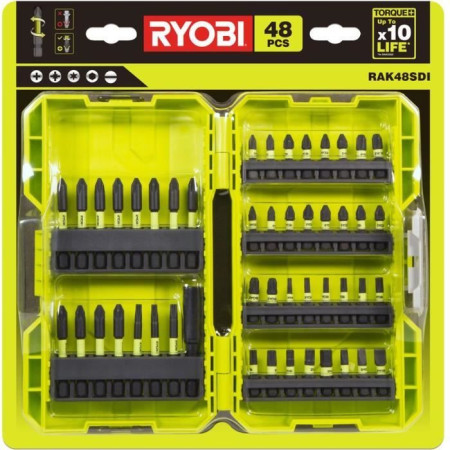 RYOBI - Coffret empilable 48 accessoires vissage ultra-résistants : 32 embouts impact