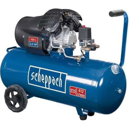 Compresseur d'air horizontal Scheppach HC120DC - 100 L - 2200 W - 10 bars - 3CV - Double cylindre a moteur lubrifié