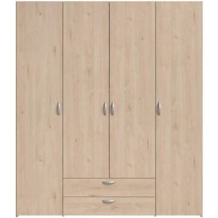 Armoire chambre VARIA - Panneaux de particules - Décor chene et blanc - 4 portes + 2