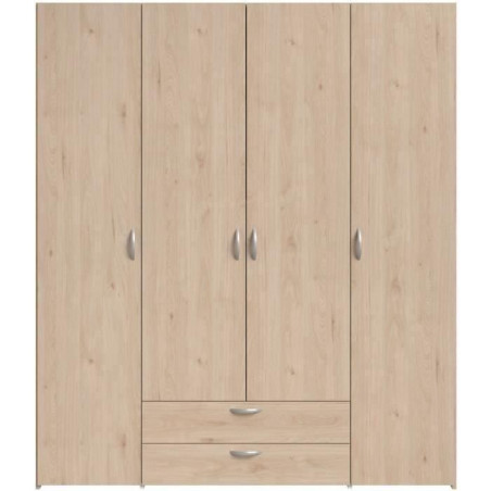 Armoire chambre VARIA - Décor chene - 4 portes battantes + 2 tiroirs - L 159,9 cm x P 51,3 cm x H 185 cm