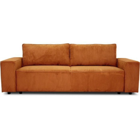 Canapé convertible 3 places JOSH - Tissu velours cotelé terracotta - L 239 x P 86 x H