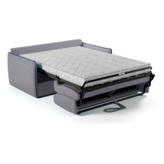 Canapé convertible express - AGATHE - Tissu Gris - Liseré Bleu - 175 x 100 x 87 cm