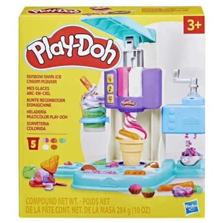 PlayDoh Mes Glaces Arc-en-Ciel, Pâte a modeler, Machine a Creme Glacée factice, 5 pots de 56 g et accessoires, des 3 ans
