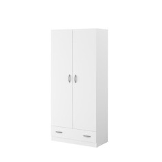 PARISOT Armoire 2 portes battantes + 1 tiroir - Panneaux de particules - Décor Blanc