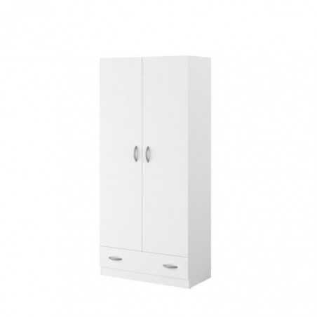 Armoire VARIA 2 portes battantes + 1 tiroir - Décor Blanc - L 78 cm x P 38 cm x H 170 cm - PARISOT