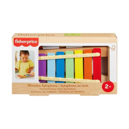 Fisher-Price-Xylophone en bois, instrument de musique avec 2&nbsp;pieces HXV13