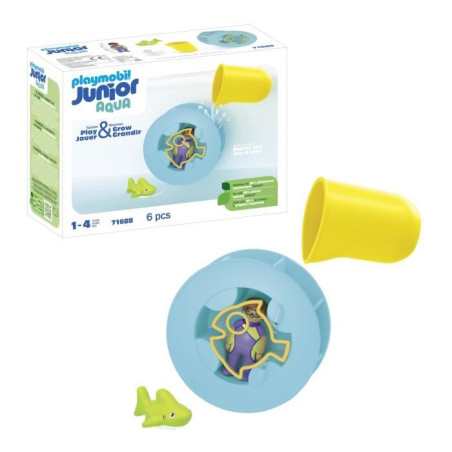 PLAYMOBIL Junior 71688 Roue aquatique avec bébé requin, Jouet pour le bain, Des 12 mois