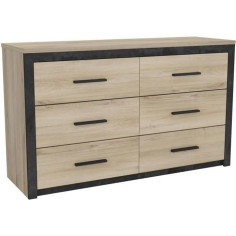 Commode 6 tiroirs Colorado - Décor Chene Kornberg - L 129