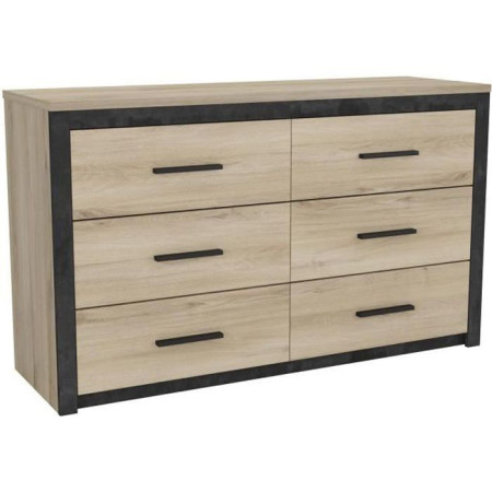 Commode 6 tiroirs Colorado - Décor Chene Kornberg - L 129