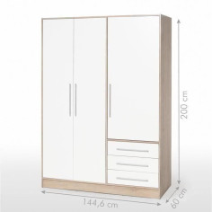 Armoire - Bois aggloméré chene et blanc - Contemporain - Chambre - L 144