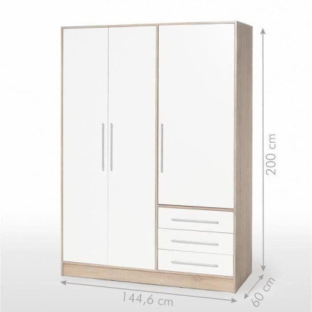 Armoire - Bois aggloméré chene et blanc - Contemporain - Chambre - L 144