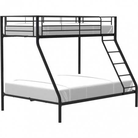 BRUCE Lits superposés 3 places - 90/140 x 190 cm - Noir- En métal - Sommiers inclus