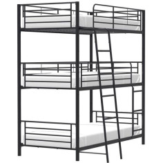 Lits superposés en métal - Noir - Sommiers inclus - 3x90x190 cm - TRIO Lits superposés en métal - Noir - Sommiers inclus - 3x90x190 cm - TRIO