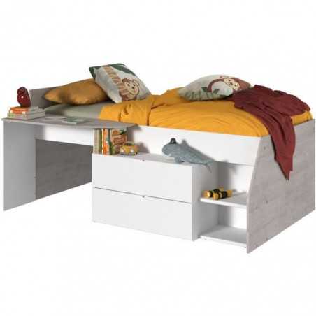 Lit combiné enfant contemporain PARISOT KIM - gris loft et blanc - l 90 x L 190 ou 200 cm