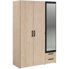 Armoire - Panneau de particules - Décor chene et noir - 3 portes droites - Essentiel Armoire - Panneau de particules - Décor chene et noir - 3 portes droites - Essentiel