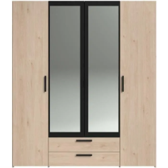 Armoire - Panneau de particules - Décor chene et noir - 4 portes centrales - Essentie