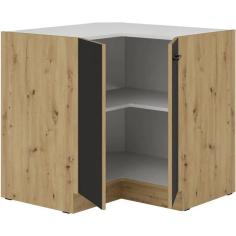 MODENA - Meuble bas d'angle - 2 portes - 89 x 89 cm - Chene artisan / Noir mat - Plan