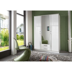 Armoire - Panneaux de particules E1 et porte miroir - 3 portes 1 miroir - Décor blanc
