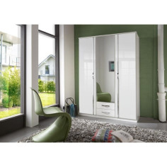 Armoire - Panneaux de particules E1 et porte miroir - 3 portes 1 miroir - Décor blanc Armoire - Panneaux de particules E1 et porte miroir - 3 portes 1 miroir - Décor blanc