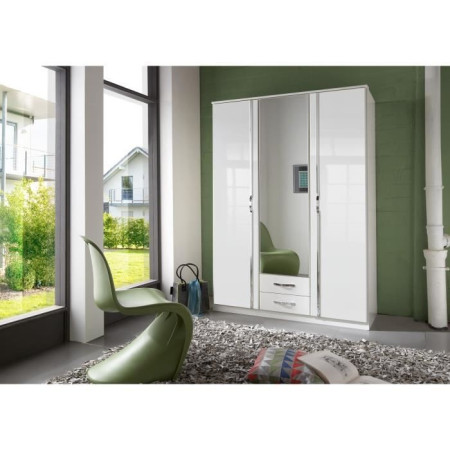 Armoire - Panneaux de particules E1 et porte miroir - 3 portes 1 miroir - Décor blanc