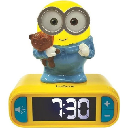 LEXIBOOK - Réveil veilleuse Les Minions - Sons et mélodies, écran LCD rétro-éclairé et lumineux - Jaune