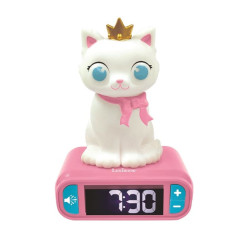 Réveil veilleuse digital LEXIBOOK - Chat - 3D lumineux et sonore - Blanc et rose - Enfant