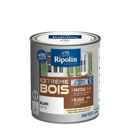 RIPOLIN Peinture Bois Satin Haute Protection 10 ans qui Protege et Magnifie vos Bois - Blanc