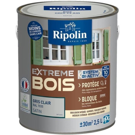 RIPOLIN Peinture pour bois intérieur et extérieur - Gris clair Ral 7035 satin - 2