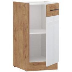 ROCK - Meuble bas - Mélaminé chene Lancelot et Blanc brillant - 40 cm - 1 porte battante