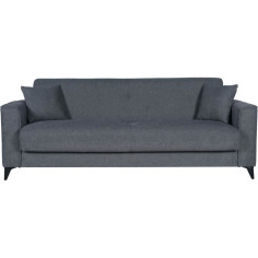 Canapé convertible 3 places - BERGAMO - Tissu gris foncé - 2 coussins - coffre de ran