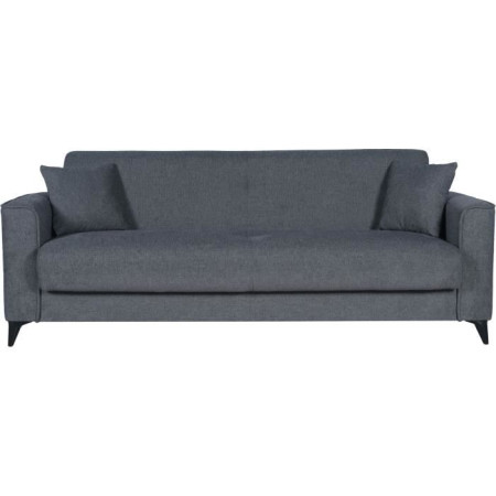 Canapé convertible 3 places - BERGAMO - Tissu gris foncé - 2 coussins - coffre de ran