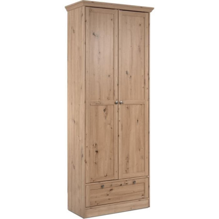 Armoire - Landwood - Décor chene artisan - 2 Portes - 1 Tiroir - L80 x P39 x H200 cm