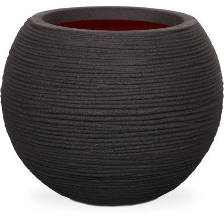 Pot de fleurs rond NATURE RIB - Plastique - Noir - 40x32 cm - CAPI EUROPE
