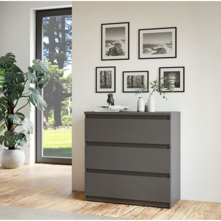 Commode CHELSEA 3 Tiroirs - Couleur gris anthracite - L 77,2 x P 42 x H 79,9 cm
