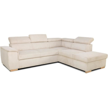 Canapé d'angle convertible réversible 5 places DAYTONA - Velours côtelé beige - Coffre de rangement - L 260 x H 94 x P 216 c