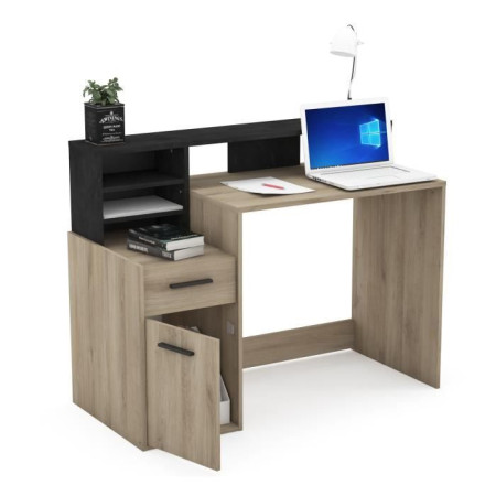 Bureau avec rangements - DELPHI - Chene/noir - L126