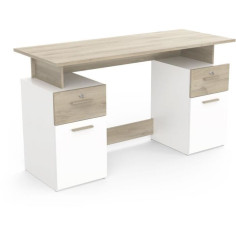 Bureau avec rangements - PLATON - Chene / blanc mat - L134,8 x P55 x H76,4 cm - DEMEYRE