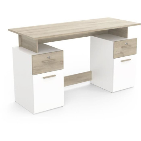 Bureau avec rangements - PLATON - Chene / blanc mat - L134