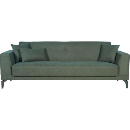 Canapé convertible 3 places - HENRY - Tissu vert foncé - 3 coussins - coffre de range