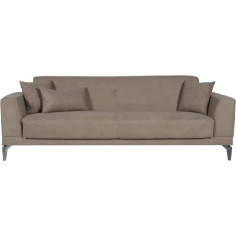 Canapé convertible 3 places - HENRY - Tissu marron - 3 coussins - coffre de rangement