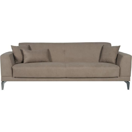 Canapé convertible 3 places - HENRY - Tissu marron - 3 coussins - coffre de rangement