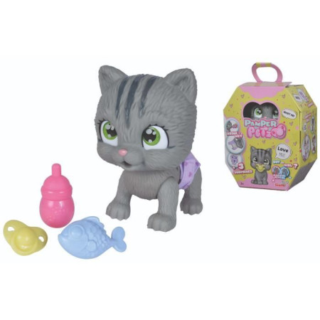 Smoby - Pamper Petz - Chat a adopter - 4 accessoires - Articulé - Bois et fais pipi -