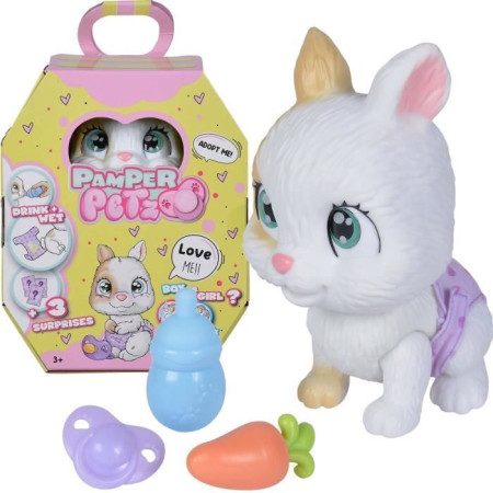 Smoby - Pamper Petz - Lapin a adopter - 4 accessoires - Articulé - Bois et fais pipi