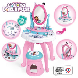 Smoby - Gabby et la Maison Magique - Coiffeuse enfant 2 en 1 - Tabouret inclus - 12 a