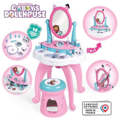 Smoby - Gabby et la Maison Magique - Coiffeuse enfant 2 en 1 - Tabouret inclus - 12 a