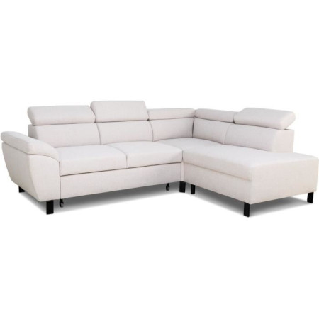 Canapé d'angle convertible - 4 personnes - STAN - Tissu Beige - 3 tétieres - Réversib
