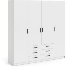 Armoire VEGA - Décor Blanc mat - 4 portes + 3 tiroirs - L 195 Armoire VEGA - Décor Blanc mat - 4 portes + 3 tiroirs - L 195