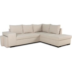 Canapé d'angle convertible réversible 4 places MITCHELL - Tissu Beige - L 247 x P 91